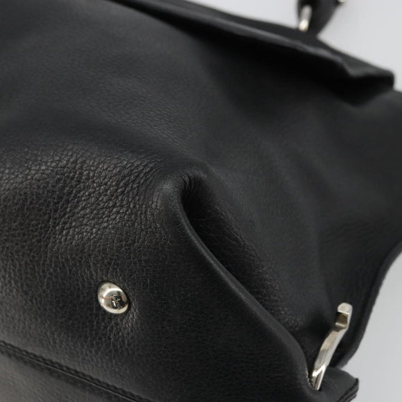 Salvatore Ferragamo Gancini Hand Bag Leather Black Silver Auth bs34239