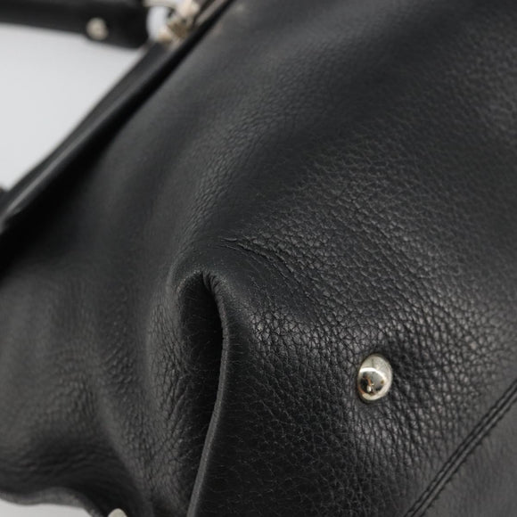 Salvatore Ferragamo Gancini Hand Bag Leather Black Silver Auth bs34239