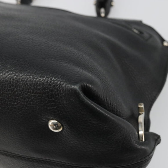 Salvatore Ferragamo Gancini Hand Bag Leather Black Silver Auth bs34239