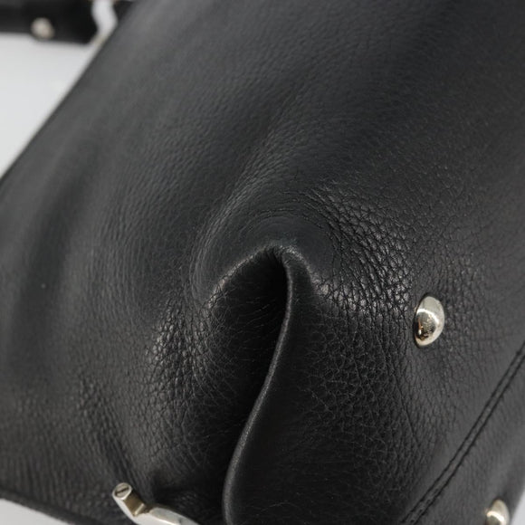 Salvatore Ferragamo Gancini Hand Bag Leather Black Silver Auth bs34239