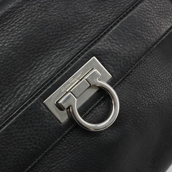 Salvatore Ferragamo Gancini Hand Bag Leather Black Silver Auth bs34239