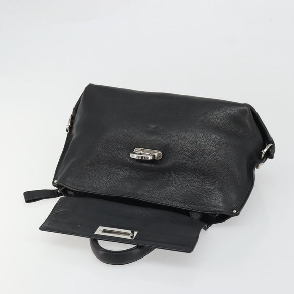 Salvatore Ferragamo Gancini Hand Bag Leather Black Silver Auth bs34239