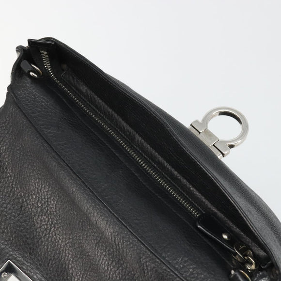 Salvatore Ferragamo Gancini Hand Bag Leather Black Silver Auth bs34239