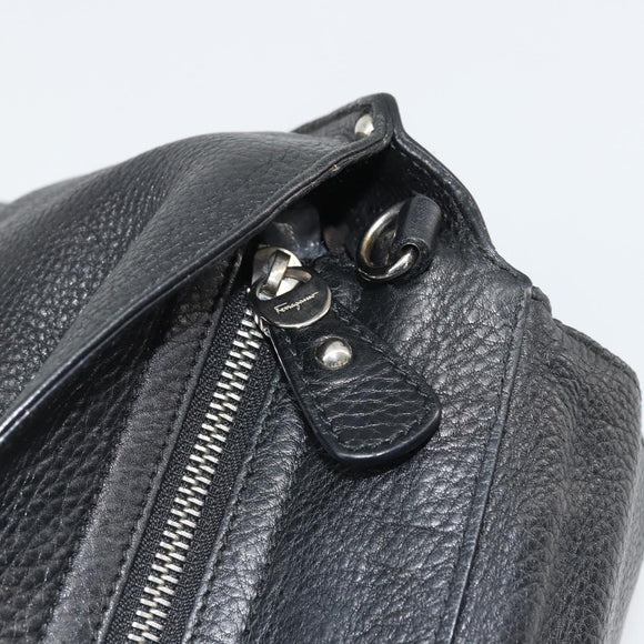 Salvatore Ferragamo Gancini Hand Bag Leather Black Silver Auth bs34239