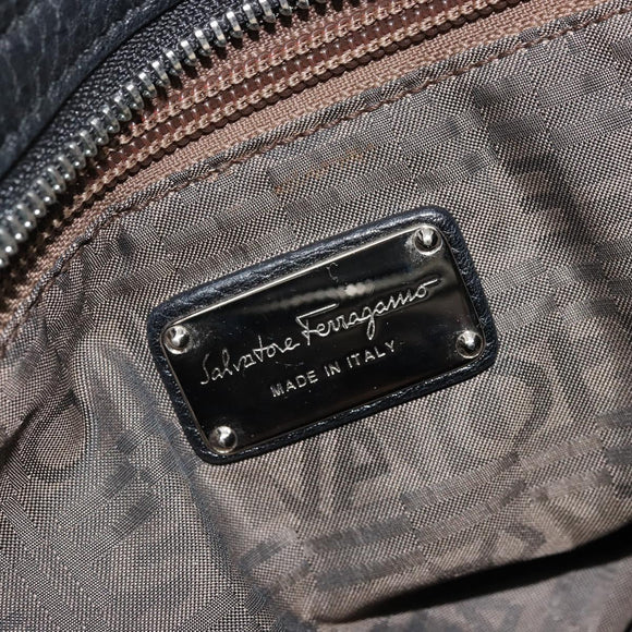 Salvatore Ferragamo Gancini Hand Bag Leather Black Silver Auth bs34239