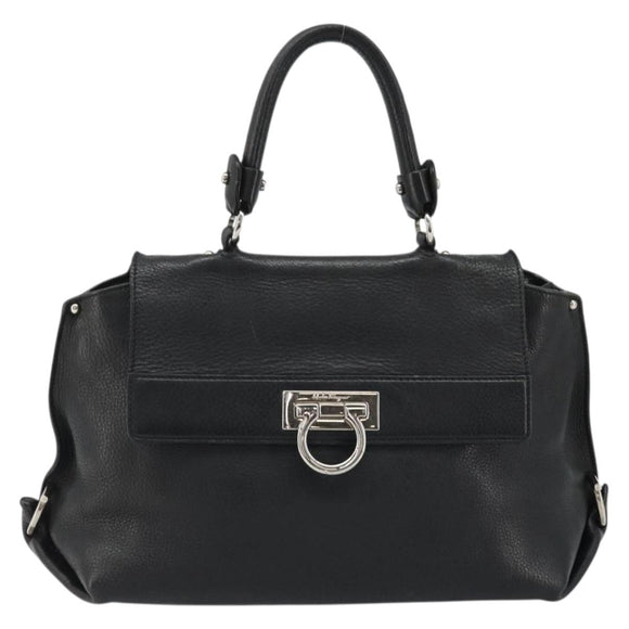 Salvatore Ferragamo Gancini Hand Bag Leather Black Silver Auth bs34239