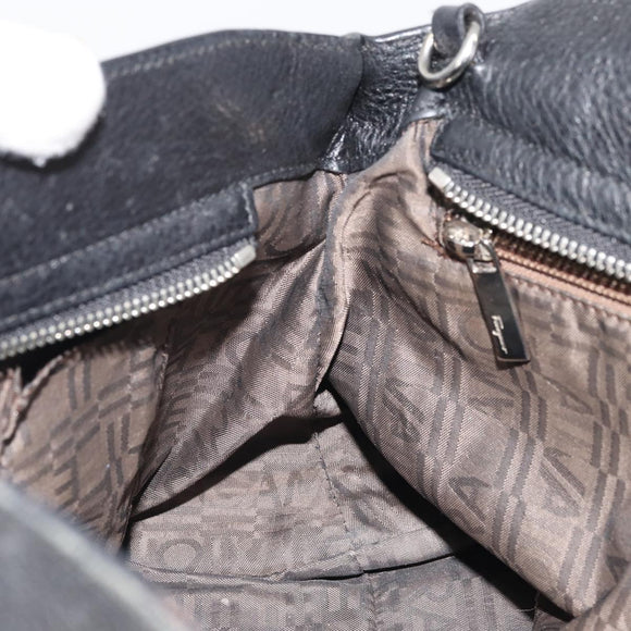 Salvatore Ferragamo Gancini Hand Bag Leather Black Silver Auth bs34239