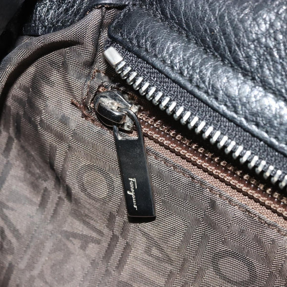 Salvatore Ferragamo Gancini Hand Bag Leather Black Silver Auth bs34239