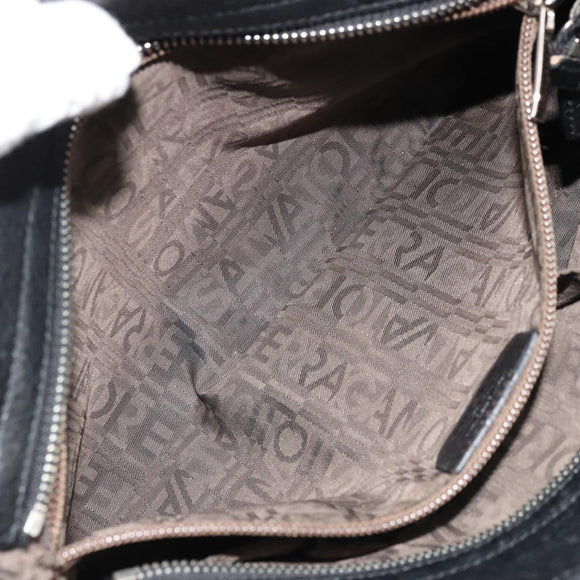 Salvatore Ferragamo Gancini Hand Bag Leather Black Silver Auth bs34239