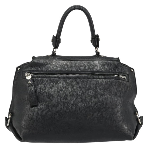 Salvatore Ferragamo Gancini Hand Bag Leather Black Silver Auth bs34239