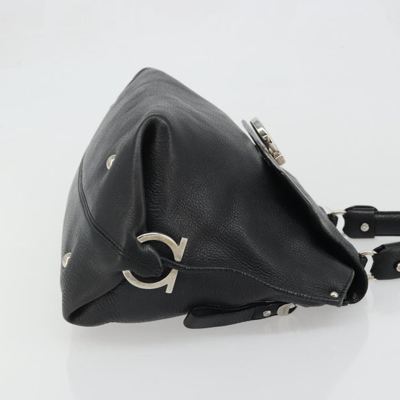 Salvatore Ferragamo Gancini Hand Bag Leather Black Silver Auth bs34239