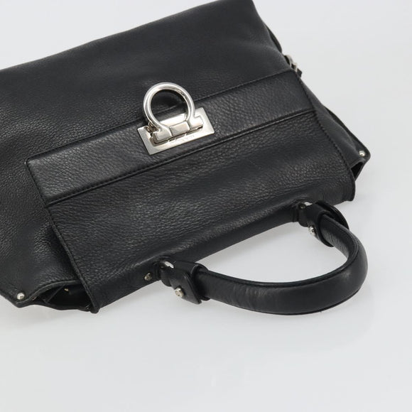Salvatore Ferragamo Gancini Hand Bag Leather Black Silver Auth bs34239
