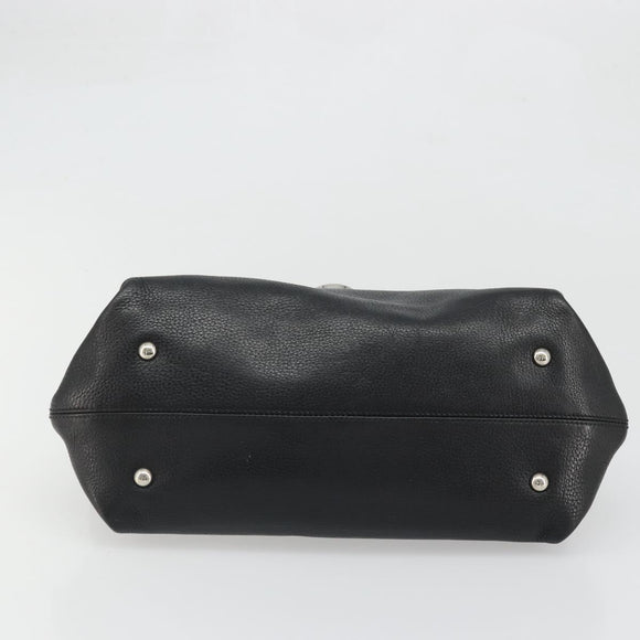Salvatore Ferragamo Gancini Hand Bag Leather Black Silver Auth bs34239