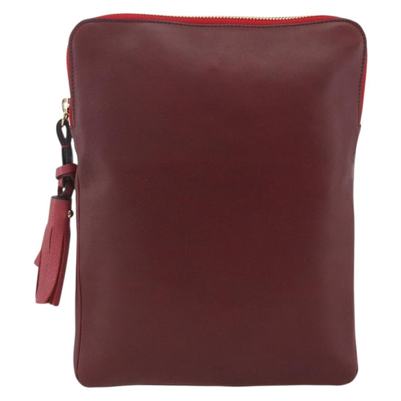 Chloe Clutch Bag Leather Bordeaux Gold Auth bs34240A