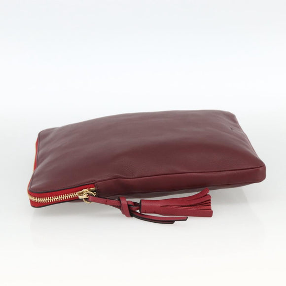 Chloe Clutch Bag Leather Bordeaux Gold Auth bs34240A
