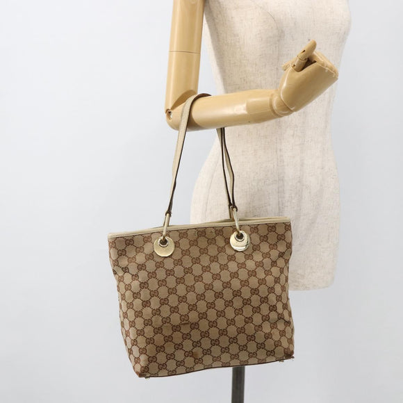 GUCCI GG Canvas Hand Bag Beige Gold 139552 Auth bs34241