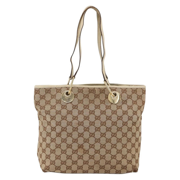 GUCCI GG Canvas Hand Bag Beige Gold 139552 Auth bs34241