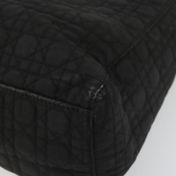 Christian Dior Lady Dior Hand Bag Nylon Black Gold Auth bs34244
