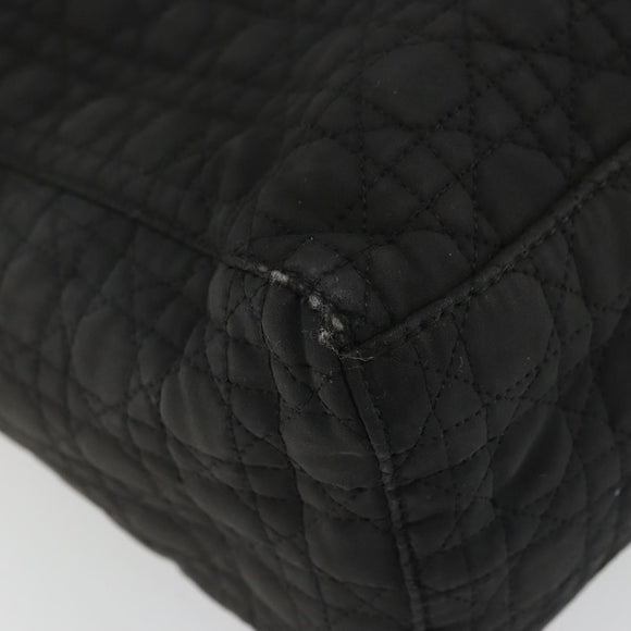 Christian Dior Lady Dior Hand Bag Nylon Black Gold Auth bs34244