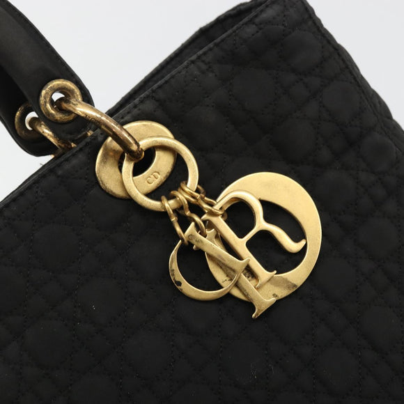 Christian Dior Lady Dior Hand Bag Nylon Black Gold Auth bs34244