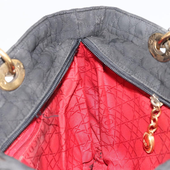 Christian Dior Lady Dior Hand Bag Nylon Black Gold Auth bs34244