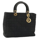 Christian Dior Lady Dior Hand Bag Nylon Black Gold Auth bs34244-1