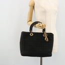 Christian Dior Lady Dior Hand Bag Nylon Black Gold Auth bs34244-23