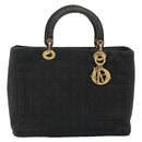 Christian Dior Lady Dior Hand Bag Nylon Black Gold Auth bs34244-13