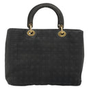 Christian Dior Lady Dior Hand Bag Nylon Black Gold Auth bs34244-2