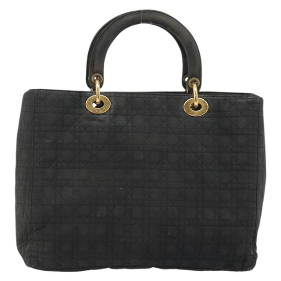 Christian Dior Lady Dior Hand Bag Nylon Black Gold Auth bs34244
