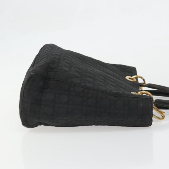 Christian Dior Lady Dior Hand Bag Nylon Black Gold Auth bs34244
