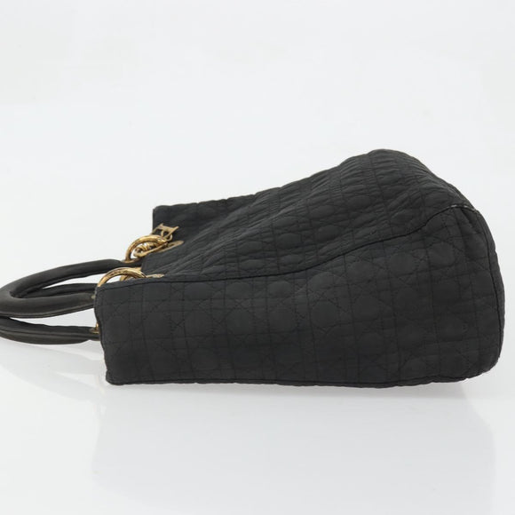 Christian Dior Lady Dior Hand Bag Nylon Black Gold Auth bs34244