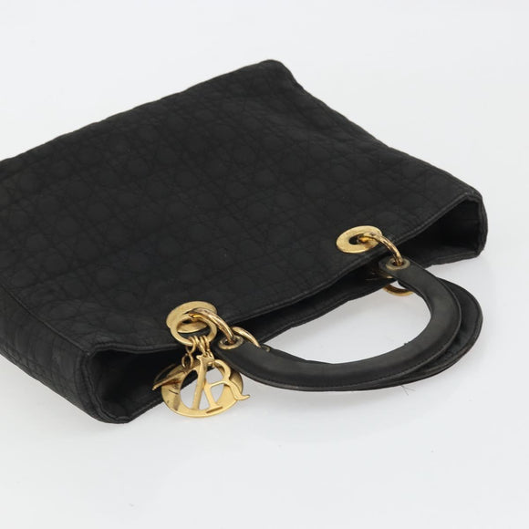 Christian Dior Lady Dior Hand Bag Nylon Black Gold Auth bs34244