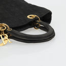 Christian Dior Lady Dior Hand Bag Nylon Black Gold Auth bs34244-7