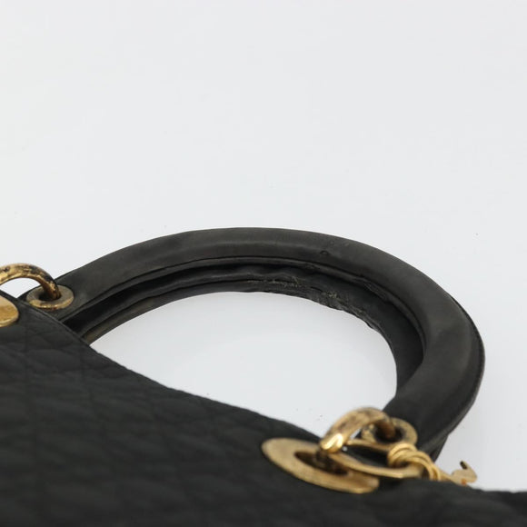 Christian Dior Lady Dior Hand Bag Nylon Black Gold Auth bs34244