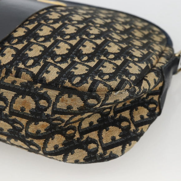 Christian Dior Trotter Canvas Shoulder Bag Navy Gold Auth bs34245