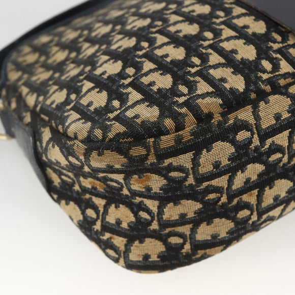 Christian Dior Trotter Canvas Shoulder Bag Navy Gold Auth bs34245