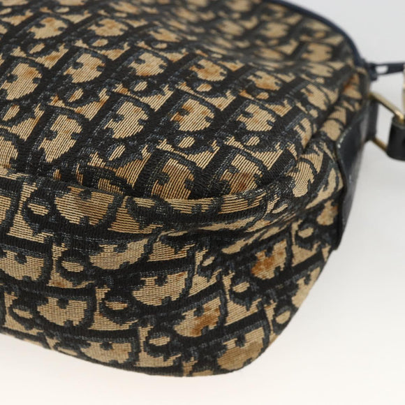 Christian Dior Trotter Canvas Shoulder Bag Navy Gold Auth bs34245
