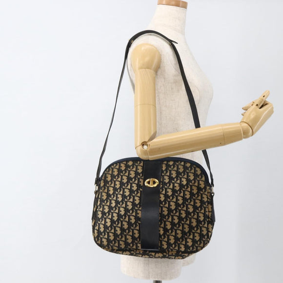 Christian Dior Trotter Canvas Shoulder Bag Navy Gold Auth bs34245