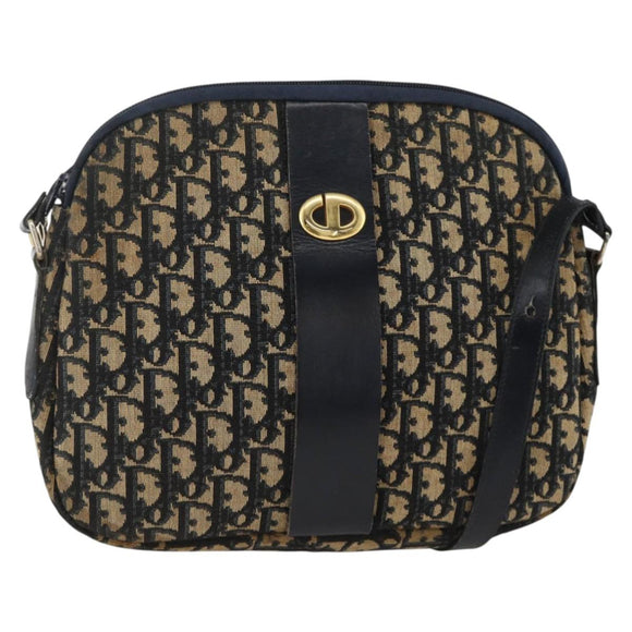 Christian Dior Trotter Canvas Shoulder Bag Navy Gold Auth bs34245
