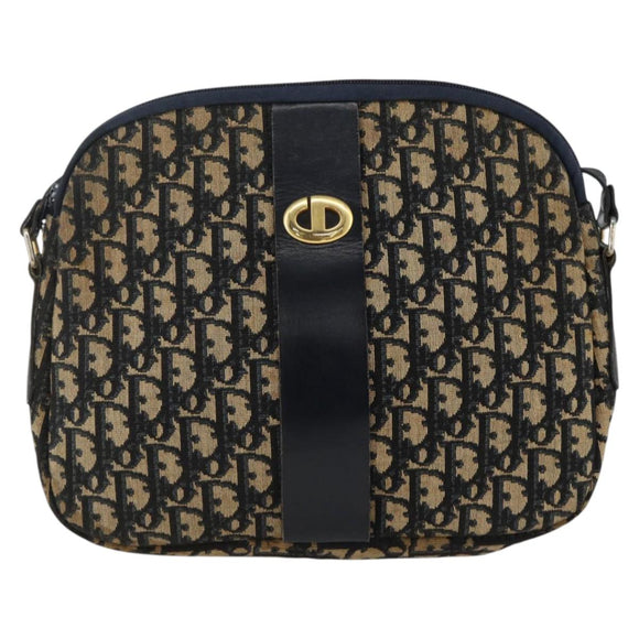 Christian Dior Trotter Canvas Shoulder Bag Navy Gold Auth bs34245