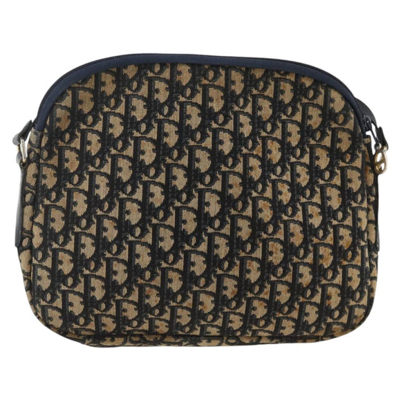 Christian Dior Trotter Canvas Shoulder Bag Navy Gold Auth bs34245