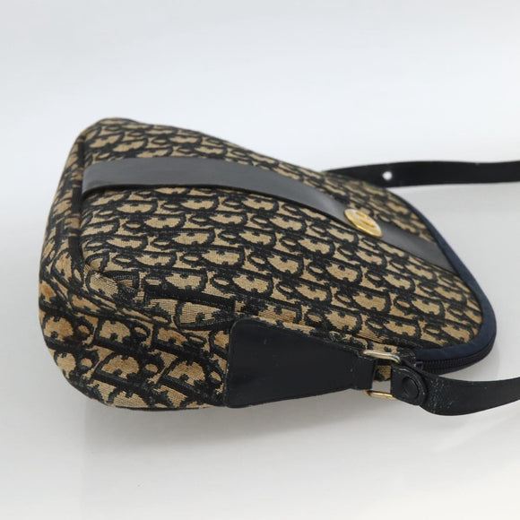 Christian Dior Trotter Canvas Shoulder Bag Navy Gold Auth bs34245