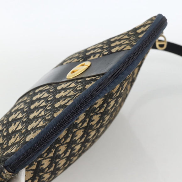 Christian Dior Trotter Canvas Shoulder Bag Navy Gold Auth bs34245