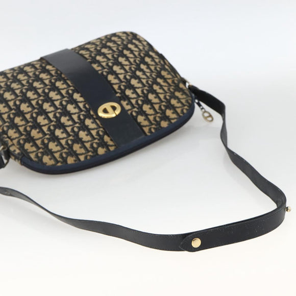 Christian Dior Trotter Canvas Shoulder Bag Navy Gold Auth bs34245