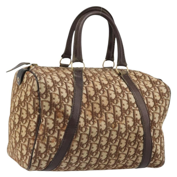 Christian Dior Trotter Canvas Boston Bag Brown Gold Auth bs34246