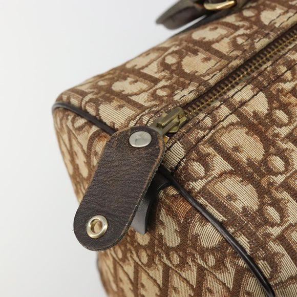 Christian Dior Trotter Canvas Boston Bag Brown Gold Auth bs34246