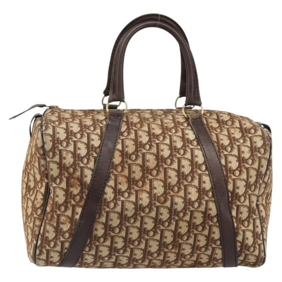 Christian Dior Trotter Canvas Boston Bag Brown Gold Auth bs34246