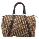 Christian Dior Trotter Canvas Boston Bag Brown Gold Auth bs34246-2