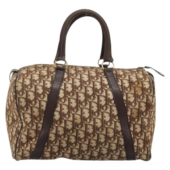 Christian Dior Trotter Canvas Boston Bag Brown Gold Auth bs34246